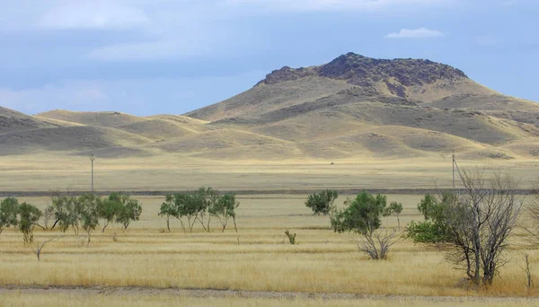 Paisagem Outono Estepe Com Montanhas Pradaria Veld Veldt Uma Grande — Fotografia de Stock