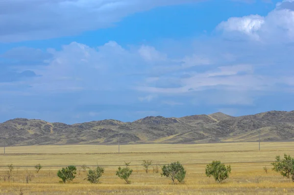 Paisagem Outono Estepe Com Montanhas Pradaria Veld Veldt Uma Grande — Fotografia de Stock