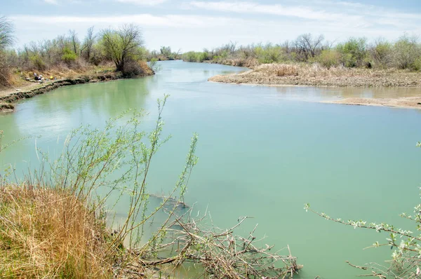 Bozkır nehir sazlık yaz. nehir görünümünde kez izlendi. küçük mavi nehir kıyısında güneşli bir gün