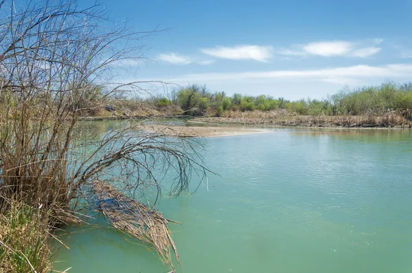 Bozkır nehir sazlık yaz. nehir görünümünde kez izlendi. küçük mavi nehir kıyısında güneşli bir gün