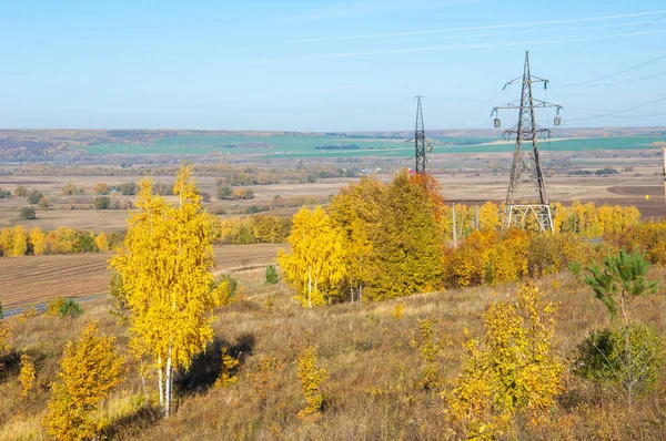 Hösten Scener Energo Begreppet Grön Energi Kraftverk Nära Högspänning Kraftledningar — Stockfoto