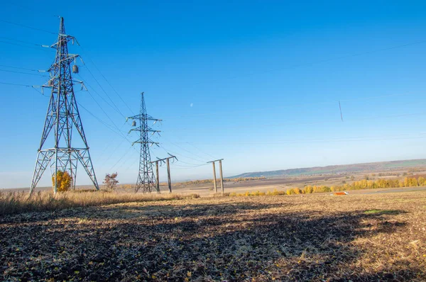 Sonbahar Sahneleri Energo Yeşil Enerji Enerji Santrali Yakın Yüksek Voltajlı — Stok fotoğraf