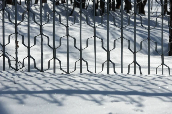 Winter Landscape Texture Background Reflection Shadows Snow Artificial Fence — Stock Photo, Image