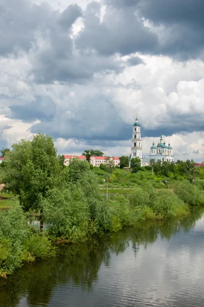 Orthodox church Flood. Natural disaster - the flooding of the land with water, which originated from the coast. Trees of bushes are in the water. Receipt of insurance benefits