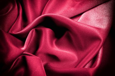 Doku, arka plan. Şablon. İpek kumaş renkli, bu liste için bir zarif ve güzel. İpek Dupioni kumaş kırmızı karışımı. Krep de Chine, taş yıkanmış, düz renk kırmızı kırmızı,