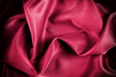 Doku, arka plan. Şablon. İpek kumaş renkli, bu liste için bir zarif ve güzel. İpek Dupioni kumaş kırmızı karışımı. Krep de Chine, taş yıkanmış, düz renk kırmızı kırmızı,