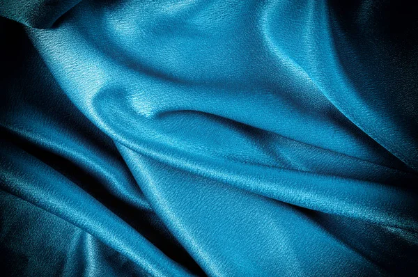 Tekstura Tło Wzór Jedwabny Materiał Niebieski Niebieskie Jedwabne Draperii Tkaniny — Zdjęcie stockowe