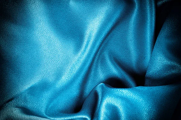 Texture Sfondo Modello Tessuto Seta Blu Drappeggio Seta Blu Tessuto — Foto Stock