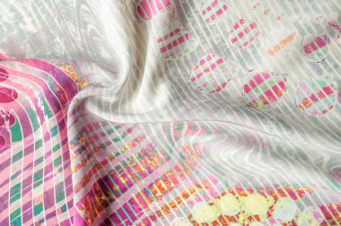 Doku arka plan görüntüsü, soyut desenli ipek kumaş. Renkli ipek kumaş yakın çekim. Filtre uygulanmış tonlu görüntü instagram tarzı. Fotoğraf ipek kumaş. Tekstil tasarımı. Kumaş boyama, boyama batik ipek