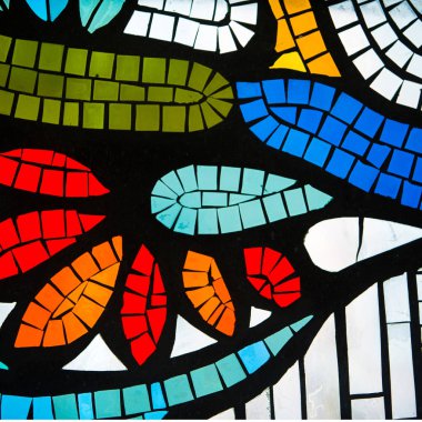 cam mozaik doku. arkadan aydınlatmalı, eski bina