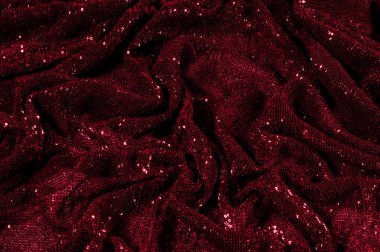 Doku, arka plan, desen, ile kırmızı kumaş. Bu kırmızı neon payetler bak. Yuvarlak neon pembe temiz mor bir ızgara üzerinde yanardöner glitter örtüşen glitter parıldıyor.