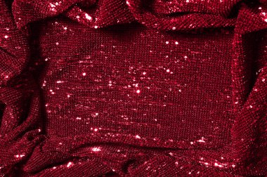 Doku, arka plan, desen, ile kırmızı kumaş. Bu kırmızı neon payetler bak. Yuvarlak neon pembe temiz mor bir ızgara üzerinde yanardöner glitter örtüşen glitter parıldıyor.