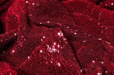 Doku, arka plan, desen, ile kırmızı kumaş. Bu kırmızı neon payetler bak. Yuvarlak neon pembe temiz mor bir ızgara üzerinde yanardöner glitter örtüşen glitter parıldıyor.