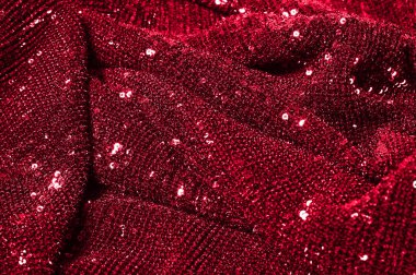 Doku, arka plan, desen, ile kırmızı kumaş. Bu kırmızı neon payetler bak. Yuvarlak neon pembe temiz mor bir ızgara üzerinde yanardöner glitter örtüşen glitter parıldıyor.