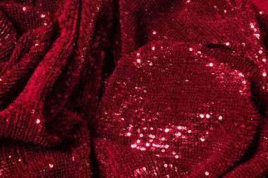 Doku, arka plan, desen, ile kırmızı kumaş. Bu kırmızı neon payetler bak. Yuvarlak neon pembe temiz mor bir ızgara üzerinde yanardöner glitter örtüşen glitter parıldıyor.