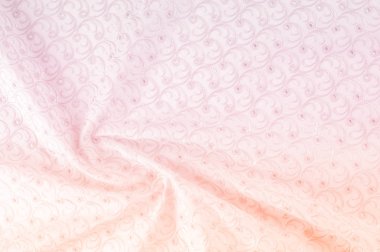 Doku arka planını kumaş. Bez delikli daireler ile. Kumaş dokusuna pastel tonlarda pembe renk, pembe pamuk bez doku arka planda pastel renkler close-up boyalı.