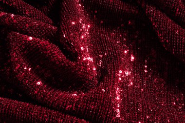 Doku, arka plan, desen, ile kırmızı kumaş. Bu kırmızı neon payetler bak. Yuvarlak neon pembe temiz mor bir ızgara üzerinde yanardöner glitter örtüşen glitter parıldıyor.
