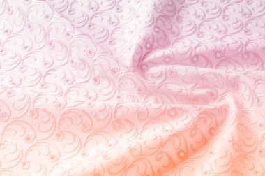 Doku arka planını kumaş. Bez delikli daireler ile. Kumaş dokusuna pastel tonlarda pembe renk, pembe pamuk bez doku arka planda pastel renkler close-up boyalı.