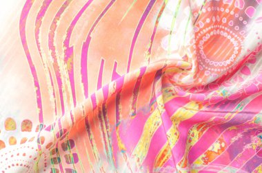 Doku arka plan görüntüsü, soyut desenli ipek kumaş. Renkli ipek kumaş yakın çekim. Filtre uygulanmış tonlu görüntü instagram tarzı. Fotoğraf ipek kumaş. Tekstil tasarımı. Kumaş boyama, boyama batik ipek