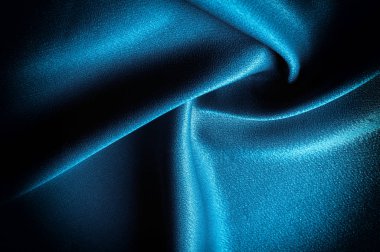 Doku, arka plan. şablon. İpek kumaş mavisi, mavi ipek kumaş ve avludaki döşeme kumaşı - koyu perdeler - sırt ve yastıklar için katı kumaşlar