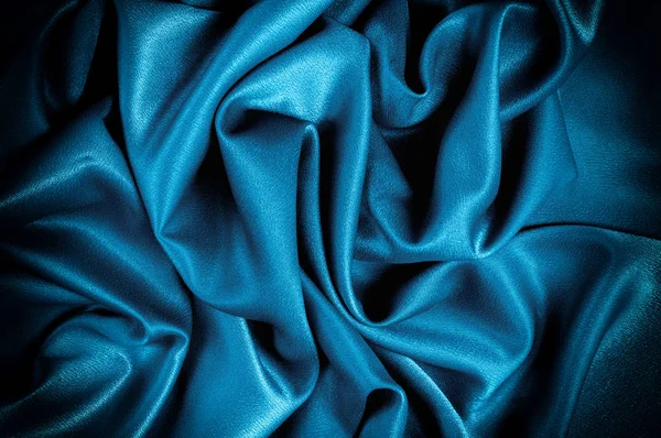 Texture Sfondo Modello Tessuto Seta Blu Drappeggio Seta Blu Tessuto — Foto Stock