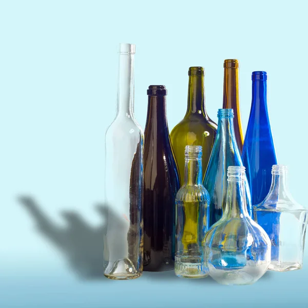 Bakgrundsmönster Textur Tomma Flaskor Studiofotografering Glasflaskor Blandade Färger Inklusive Grönt — Stockfoto