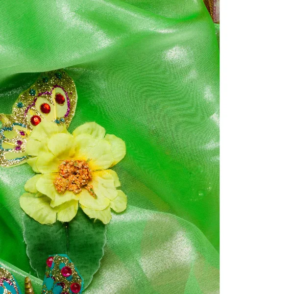 Texture Fabric Green Yellow Red Ball Gown Photography Studio — Stock Photo, Image