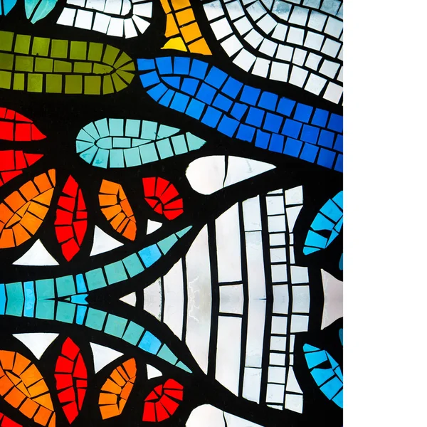 Mosaikstruktur Auf Dem Glas Beleuchtet Altbau — Stockfoto