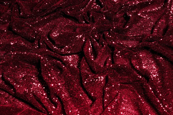 Doku, arka plan, desen, ile kırmızı kumaş. Bu kırmızı neon payetler bak. Yuvarlak neon pembe temiz mor bir ızgara üzerinde yanardöner glitter örtüşen glitter parıldıyor.