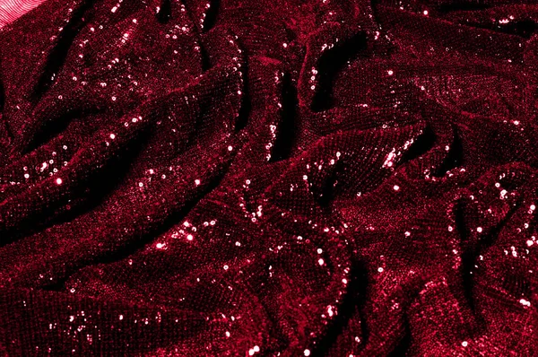 Texture Sfondo Motivo Tessuto Rosso Con Paillettes Guarda Queste Paillettes — Foto Stock