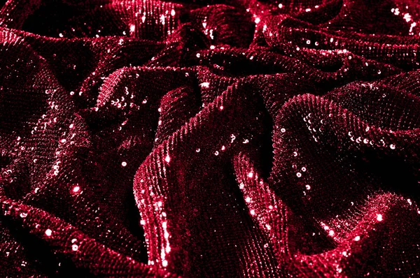 Doku, arka plan, desen, ile kırmızı kumaş. Bu kırmızı neon payetler bak. Yuvarlak neon pembe temiz mor bir ızgara üzerinde yanardöner glitter örtüşen glitter parıldıyor.