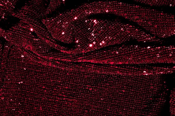 Doku, arka plan, desen, ile kırmızı kumaş. Bu kırmızı neon payetler bak. Yuvarlak neon pembe temiz mor bir ızgara üzerinde yanardöner glitter örtüşen glitter parıldıyor.