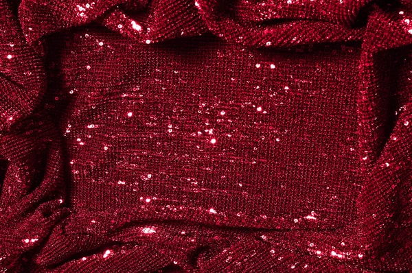 Doku, arka plan, desen, ile kırmızı kumaş. Bu kırmızı neon payetler bak. Yuvarlak neon pembe temiz mor bir ızgara üzerinde yanardöner glitter örtüşen glitter parıldıyor.