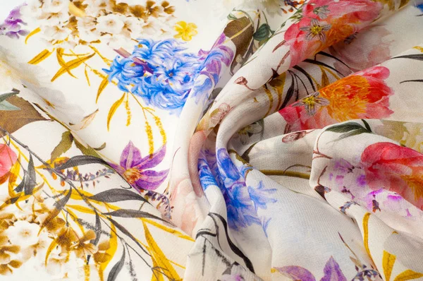 Textur Hintergrund Muster Seidenstoff Textur Mit Rosa Und Gelben Blüten — Stockfoto