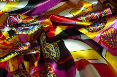 Doku, arka plan, desen. Kumaş ipek soyut desen. Varolan düşüncesinde ya da bir fikir olarak. Yün, pamuk veya benzer fiber yapılmış dokuma veya keçe kumaş.