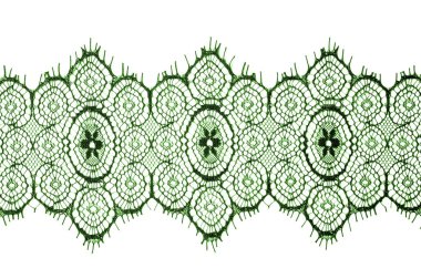 doku, arka plan, desen. dantel kumaş. yeşil. İşlemeli çiçekler açar her iki kenarları boyunca sınırında çarpıcı, süre düzensiz büyür saf tül ortasından.