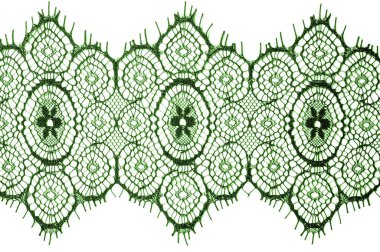 doku, arka plan, desen. dantel kumaş. yeşil. İşlemeli çiçekler açar her iki kenarları boyunca sınırında çarpıcı, süre düzensiz büyür saf tül ortasından.