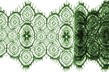 doku, arka plan, desen. dantel kumaş. yeşil. İşlemeli çiçekler açar her iki kenarları boyunca sınırında çarpıcı, süre düzensiz büyür saf tül ortasından.