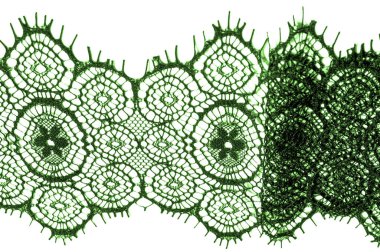 doku, arka plan, desen. dantel kumaş. yeşil. İşlemeli çiçekler açar her iki kenarları boyunca sınırında çarpıcı, süre düzensiz büyür saf tül ortasından.