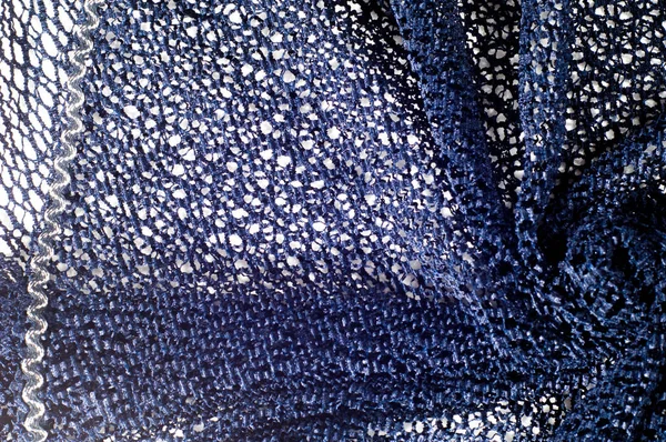 Textuur Achtergrond Patroon Lace Weefsel Blauwe Kleur Eenvoudige Elegant Lace — Stockfoto