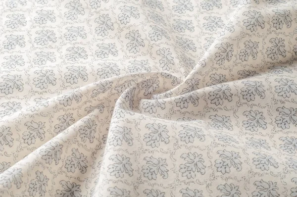 Doku arka plan deseni. Pamuk bez gri değil. İzole beyaz zemin üzerine yeşil ve gri çiçekler düz tasarımı. Çiçek deseni.