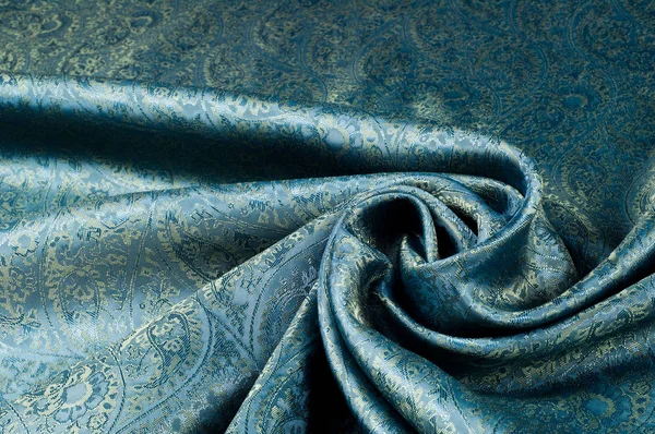 Textura Fundo Padrão Azul Paisley Seda Chiffon Mod Tecido Pelo — Fotografia de Stock