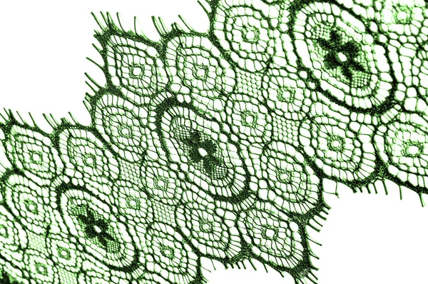 Textur Hintergrund Muster Spitzenstoff Grün Atemberaubende Bestickte Blumen Blühen Rand — Stockfoto