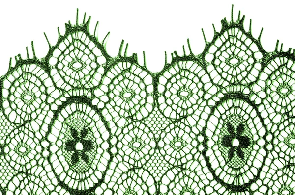 Textur Hintergrund Muster Spitzenstoff Grün Atemberaubende Bestickte Blumen Blühen Rand — Stockfoto