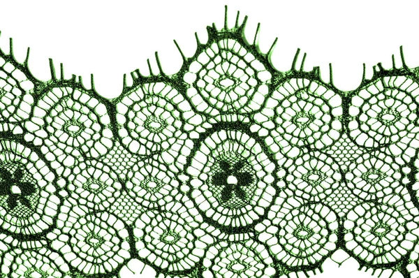 Textur Bakgrund Mönster Spets Tyg Grön Fantastiska Broderade Blommor Blomma — Stockfoto