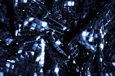 doku, arka plan, desen. Kumaş ile mavi renk büyük parıldıyor. Bu tek tük parıldıyor ile bazı tarzı göstermek! Polyester örgü yüzey üzerinde dağınık, mavi ve beyaz pullu vardır,