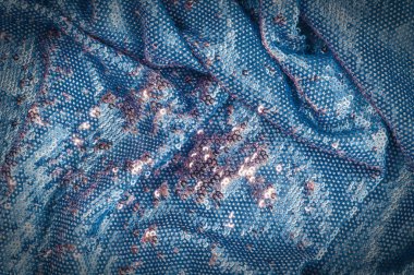 Doku, arka plan, desen. İpek kumaş ile payetler işlemeli mavi rengini sparkles yansıtan güneş ışınlarının