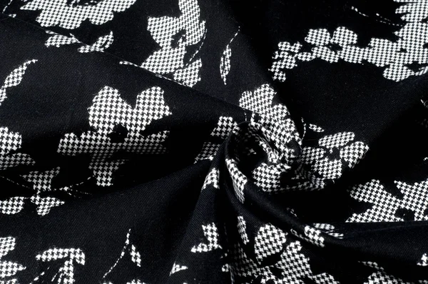 Doku arka plan deseni. Kumaş pamuk beyaz tonlarda siyah. Hint tarzı soyut, modaya uygun, tek renkli duvar kağıdı, siyah ve beyaz kumaş, grafikli vintage sarmalayıcı için tasarım süsler.