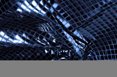 doku, arka plan, desen. Kumaş ile mavi renk büyük parıldıyor. Bu tek tük parıldıyor ile bazı tarzı göstermek! Polyester örgü yüzey üzerinde dağınık, mavi ve beyaz pullu vardır,