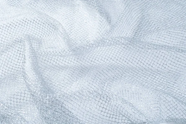 Tecido Textura Fundo Tecido Malha Prata Branco Com Fio Metálico — Fotografia de Stock